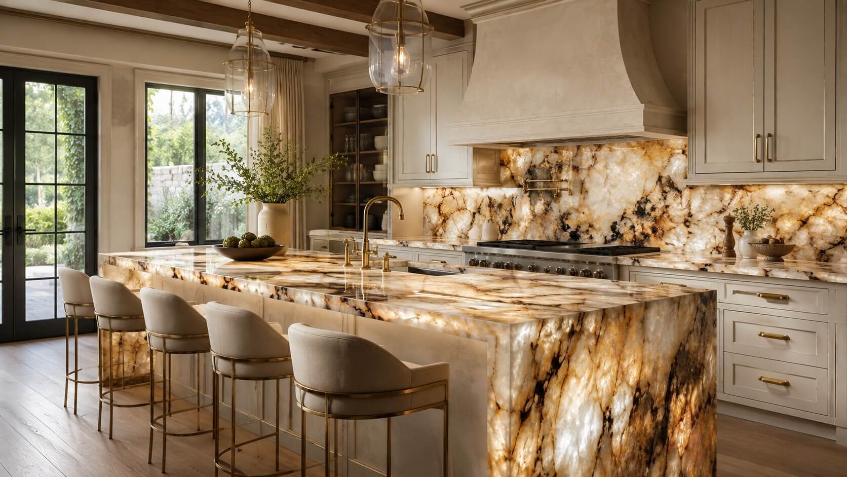 Luxury kitchen with premium stone island and backsplash